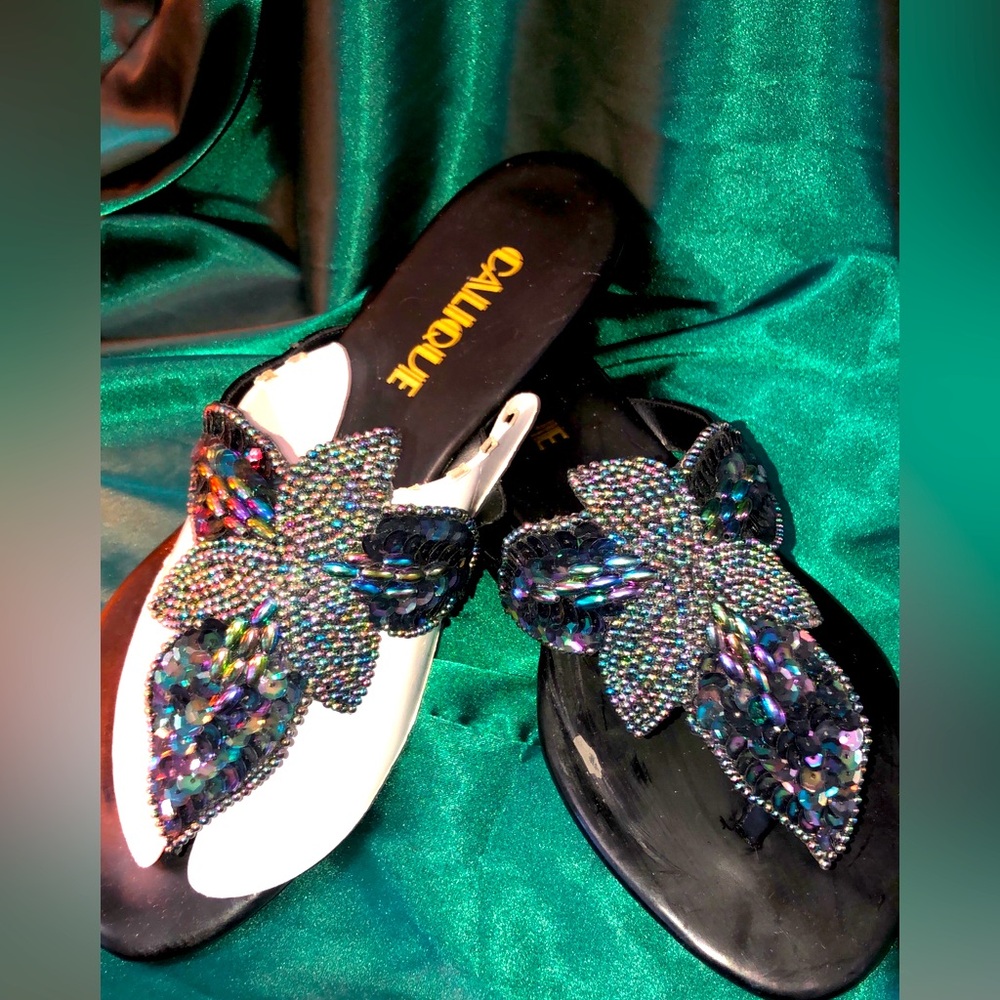 Blue and Silver Sequined Butterfly 🩴 Size 7 1/2